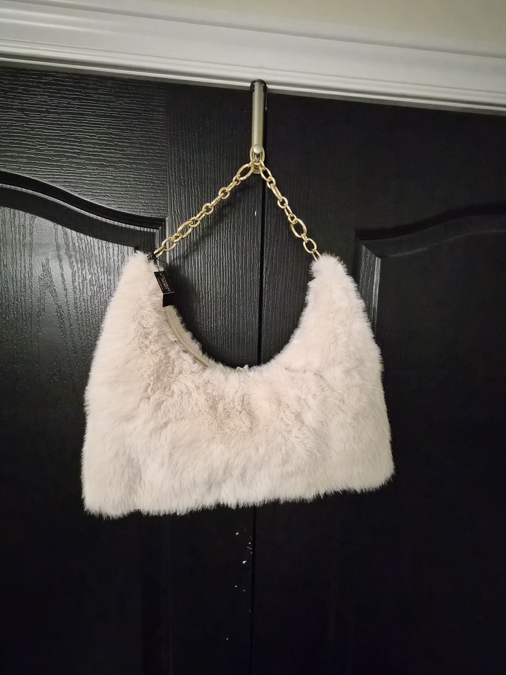 Victoria's Secret Blush Faux Fur Hobo with Gold Chain